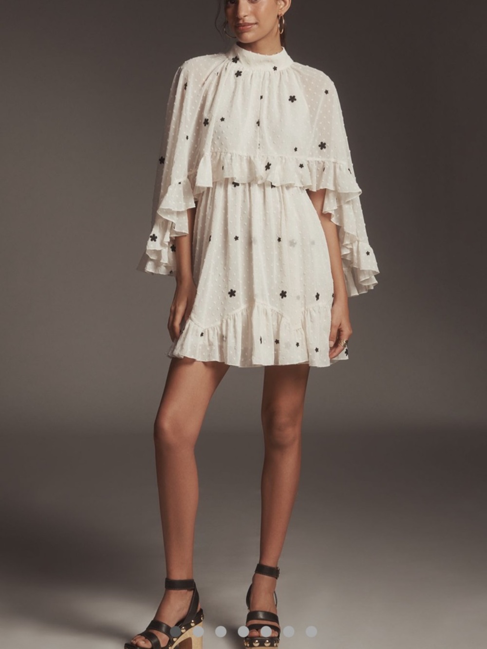 Cream Mini Dress with Black Floral Appliqué